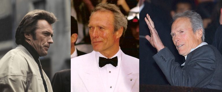 montage photographique Clint Eastwood en 1974 (The Eiger Sanction, Beat Albrecht, cc-by-sa 4.0), en 1994 (festival de Cannes, Georges Biard, cc-by-sa 3.0) et en 2007 (Conférence de presse à Berlin, Siebbi, cc-by-sa 2.0)