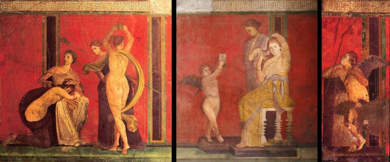 extrait d’une fresque de la villa des Mystères à Pompéi (shakko, cc-by-sa 4.0).